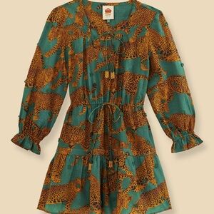 FARM Rio Teal and Mustard Leopard-Print Mini Dress